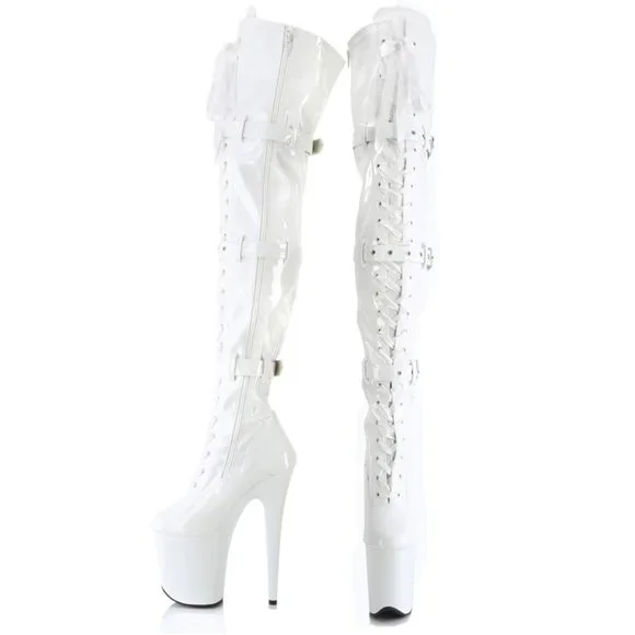 White Patent Stretch Thigh Boots 4